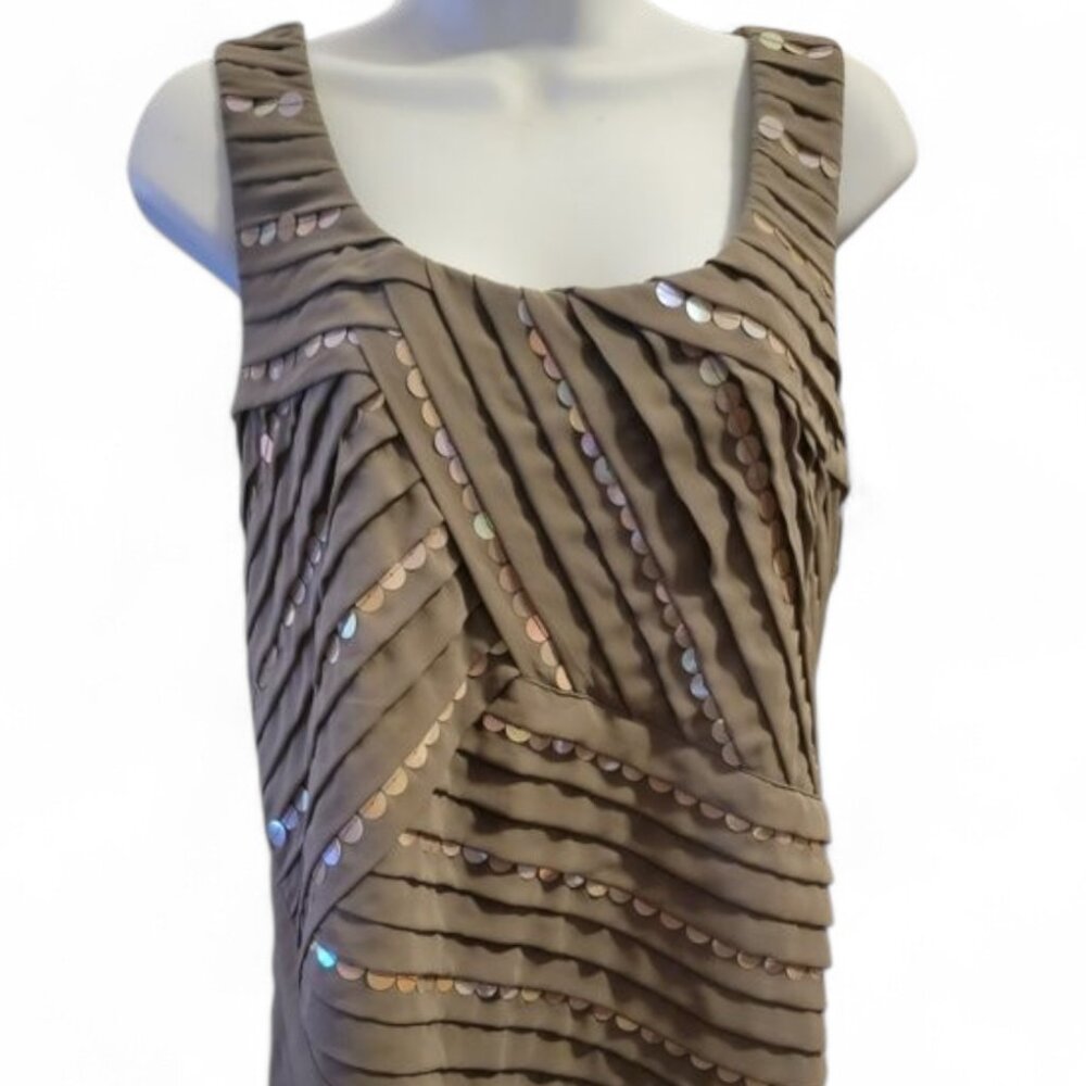 Ann Taylor Sequin Pleated Tank Top Taupe Sleeveless Evening Party Wedding Guest